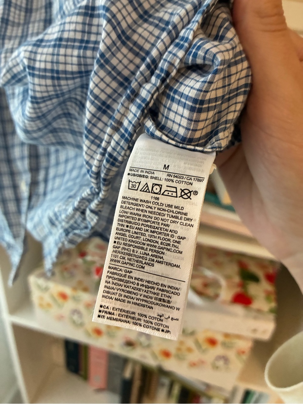 GAP x DOEN Blue Plaid Button-Front Puff Sleeve Top - Picture 3 of 3
